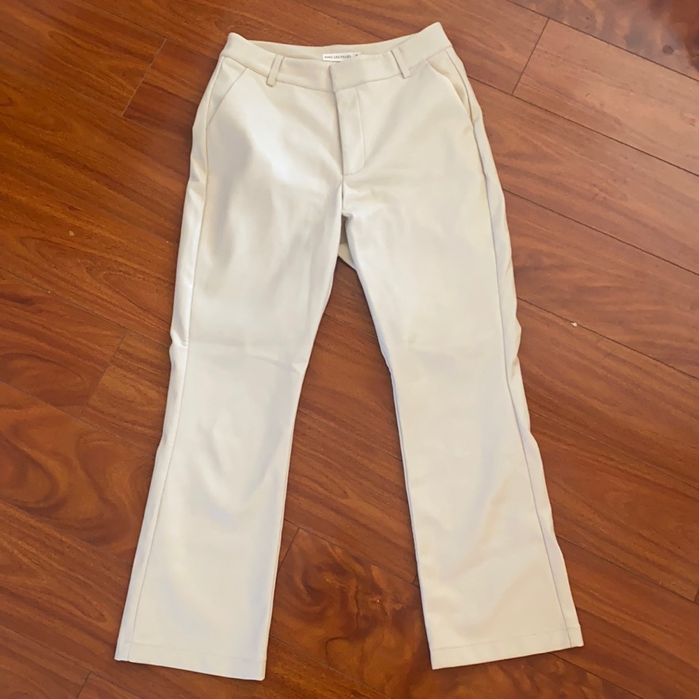 Anthropologie Cream Faux Leather Pant